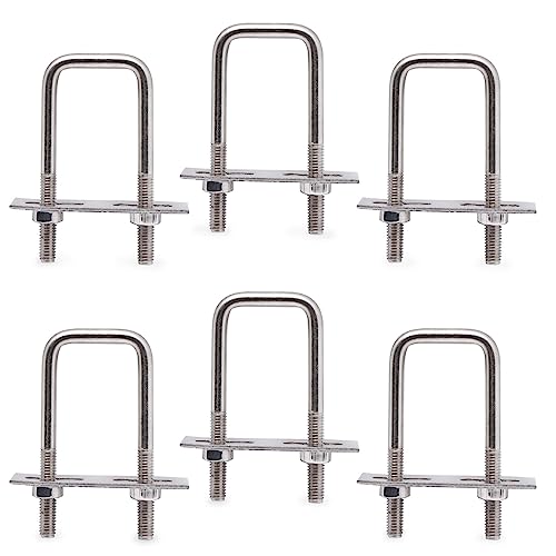 U Bolts 1 Inch Wide, 70mm Length M6 Stainless Steel Square Tube Clamps with Nut and Plate (6 Set)