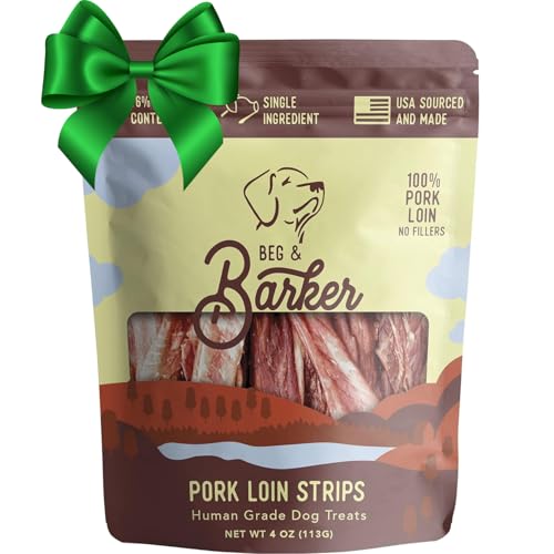 Beg & Barker Pork Jerky for Dogs (4 oz, Pack of 1) - Dog Training Treats - Natural Dog Treats Made in The USA - Grain Free, Diabetic-Friendly, High Protein, Sugar-Free (Pork Dog Jerky)