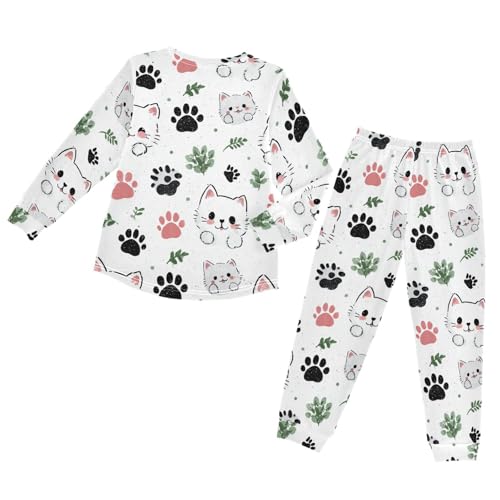 Long Sleeve Pajama Set for Girls Boys,Cute Cats and Prints Comfy Crewneck Sleepwears,Soft Kid's Homewear Clothes Underwear Sets 3T2