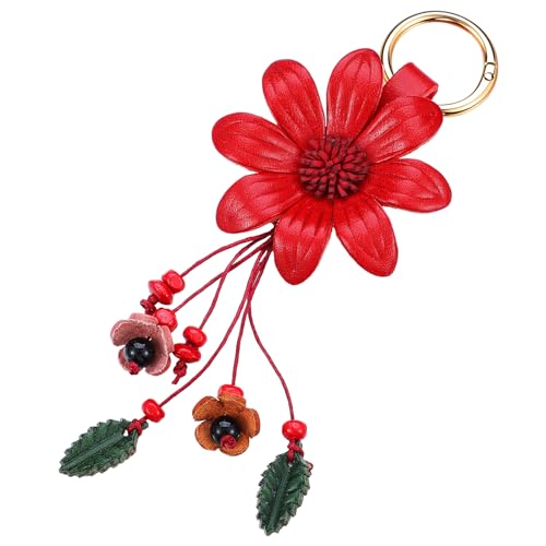 Porte-clés en cuir véritable avec marguerite élégante pour femme