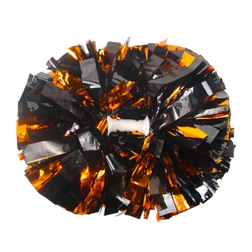 Lovecheer 2PCS Metallic Black and Orange Pom Poms Cheerleading Sport Team Spirits Cheer Pompoms with Handle for Cheerleader Kids Adults Dance Party Cheering