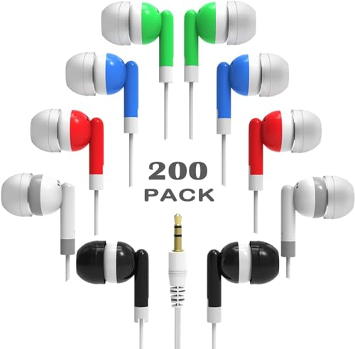 XOSDA Bulk Earbud Headphones 200 Pack Multi Colors for...