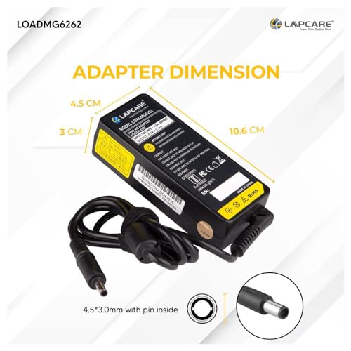 Image of Lapcare Laptop Charger 65W watt 4.5mm tip AC Power Adapter(Power Supply) for Dell Inspiron 13 14 15,3000 5000 7000 Series,5558 5755 3147 7348-2in1 5555 5559,0G6j41,0MGJN,Mgjn9