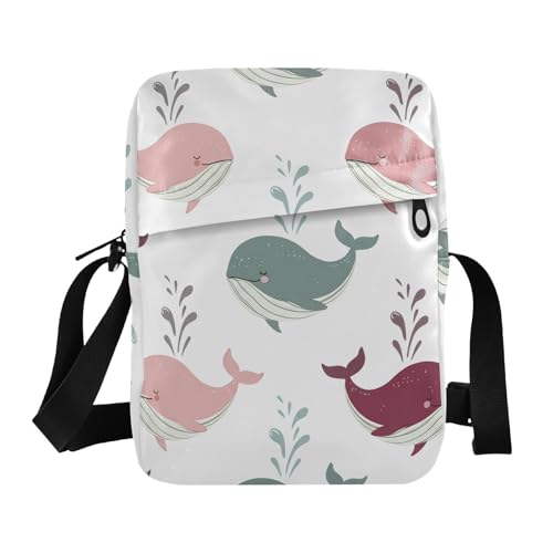 Crossbody Bag Cute Cartoon Whales Colors Like Pink Messenger Bag for Women Men Purse Shoulder Bag Satchel Bag with Adjustable Strap 214C1547