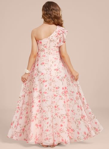 Junior Bridesmaid Dress for Teen Girls, Flower Girl Dresses A-line One Shoulder Floor-Length Chiffon4