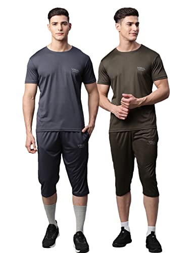Image of Mack Jonney Dryfit Solid Lycra Tracksuit Co-ord Sets for Men (Pack of 2)-DRYFIT T D13 BLU OLV 04-P