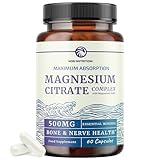 Magnesium Citrate Complex 500 MG for Calm, Relaxation, Constipation & Digestion Health Support | High Absorption Magnesium Supplement with Elemental Magnesium Oxide | Non-GMO, Soy-Free | 60ct