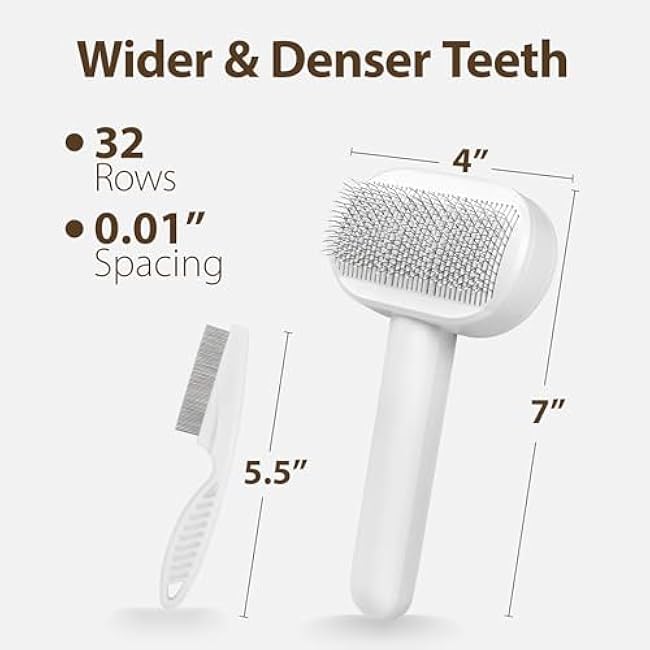 Soft Cat Brush for Indoor Cats Shedding with Protective Case, Flea Comb Included, Self-Cleaning Slicker Brush for Cats, Sensitive Cat Pet Hair Removal Tools Grooming Supplies-ARAnvCm0