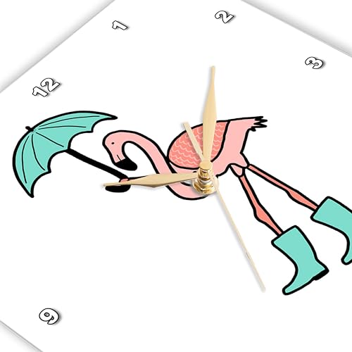 Reloj de pared analógico 3dRose flamenco rosa con paraguas miniatura 3