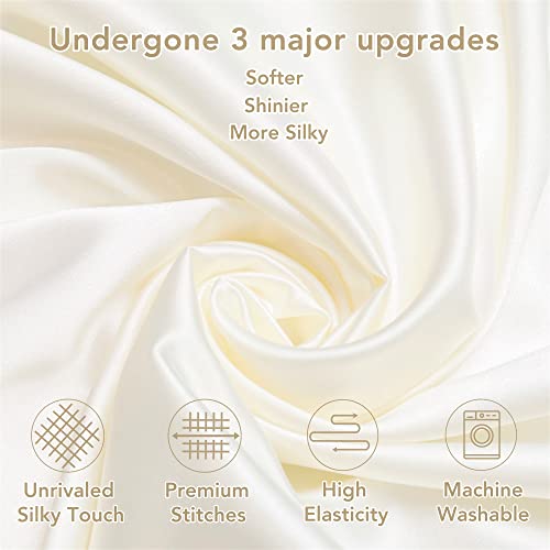 Luxqua Decorative Square Throw Pillow Covers Set Of 2, Wrinkle Fade Resistant Silk Cushion Pillow Case 16"X16" 2 Pack Ivory White For Sofa, Bedroom & Car #TOP1