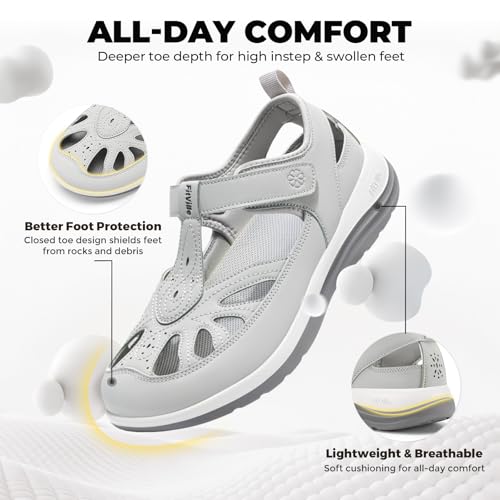 Image of FitVille Extra Wide Womens Orthopedic Walking Sandals with Wide Toe Box, Outdoor Closed Toe Sandals with Adjustable Straps for Women, Arch Support Women's Shoes for Plantar Fasciitis, Swollen Feet