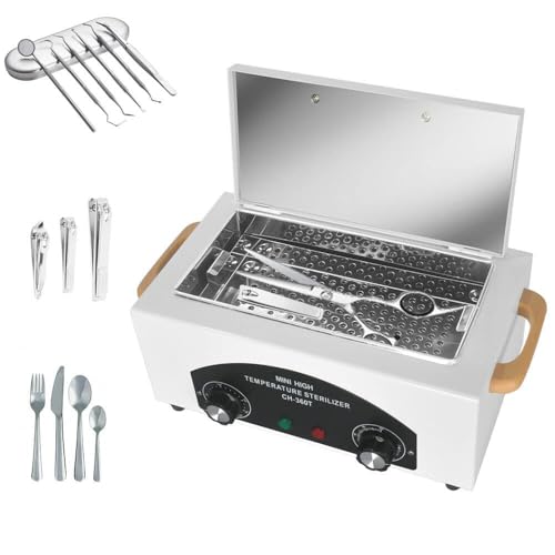 High Temperature Dry Heat Sterilizer Metal Tool Cleaning Box with Adjustable Temperature Timer Removable Container for Disinfection Equipment Scissor Tools Dentist Clinic Lab SPA Salon Barber (White)