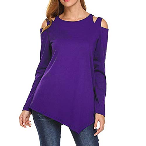 Yvelands Blusas para Mujeres a la Venta, Womens Fashion O-Neck Blusa sin Tirantes de Manga Larga Top Blusa Camiseta. (Violeta, XS)