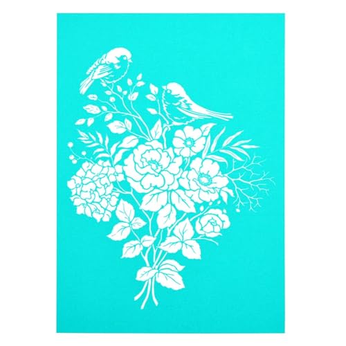 MANGOUSONG Screen Printing Kit,18x13cm Flower Bird Silk Screen Stencils Reusable Silkscreen Print Kit for Printing Handbag Decoration Template ?Seal Tool