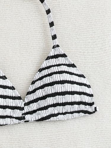 Image of SEGT Girl's 3 Piece Striped Bikini Swimwear Cute Swimsuits Bathing Suit High Waisted with Cover Up Beach Skirt