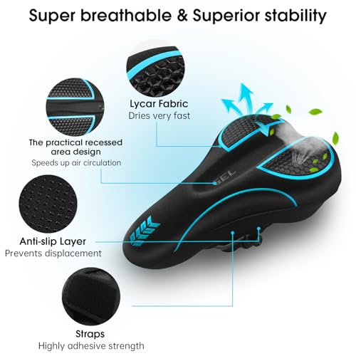 Image of MSDADA Bike Seat Cushion - Gel Bike Seat Cover Padded for Men & Womens Comfort, Soft Bicycle Saddle Compatible with Peloton Exercise Spin Stationary Bike, for Indoor and Outdoor Cycling(Blue)