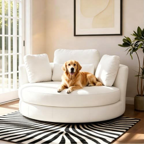 Aoiy & Wifon 50 W Oversized Swivel Barrel Chair Beige Swivel Accent Chair for Living Room Round Oversized Arm Chair with 4 Pillows Deep Seat & Extra Wide Chenille