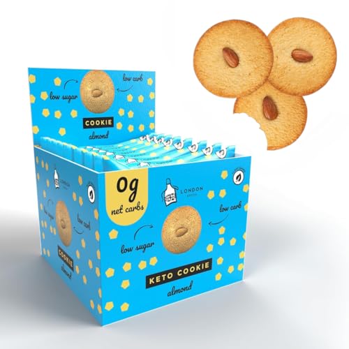 London Apron Almond Keto Cookies 12X35g - Low Carb Snacks With Zero Net Carbs, Gluten & Dairy Free High Fibre Biscuits, No Added Sugar Diabetic & Vegan Friendly Cookie Snack