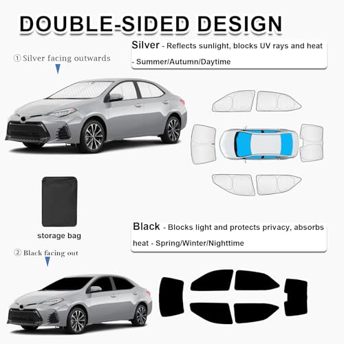 Image of KMF 6pcs Sun Shades for Toyota Corolla 2014-2019 Accessories (Not for Corolla Cross), Full Car Window Covers Sunshade for Windshield Side Rear, UV Block and Privacy Blackout for Camping