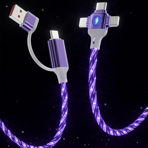 Image of IHAO Multi Ports Starry Light-Up USB Cable USBC MicroUSB Connectors Durable Fast Charging Cables Visible Current Flow for Almost All Device-6in1 Star Purple