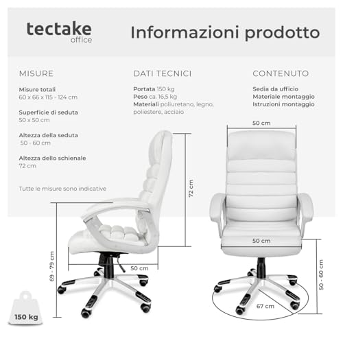 ®, Sedia Ufficio Elegante e Confortevole, Design a Onde, Poltrona Doppia Imbottitura, Altezza Regolabile, Girevole 360°, Sedia Scrivania Ergonomica - Bianco - Sedia gaming - Immagine 1