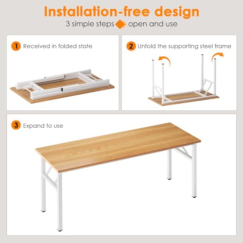 Image of Need Folding Desk, 54 inch Large Computer Desk for Home Office, No Install Needed Study Student Writing Table Desk Workstation, Teak White