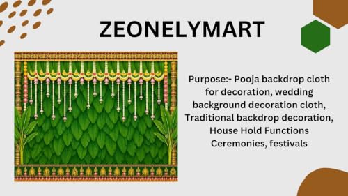Image of Pooja Background Decoration Cloth | Green Banana Leaf Backdrop Cloth Ethnic Indian Wedding 8x8 Feet | Back Drop Curtain for Decoration Pooja laxmi Devi