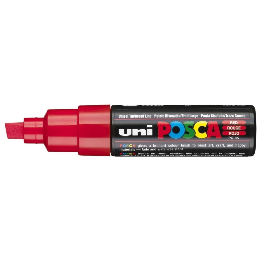 UNI POSCA PC-8K CHISEL TIP MARKER PEN- RED (BOX OF 6)