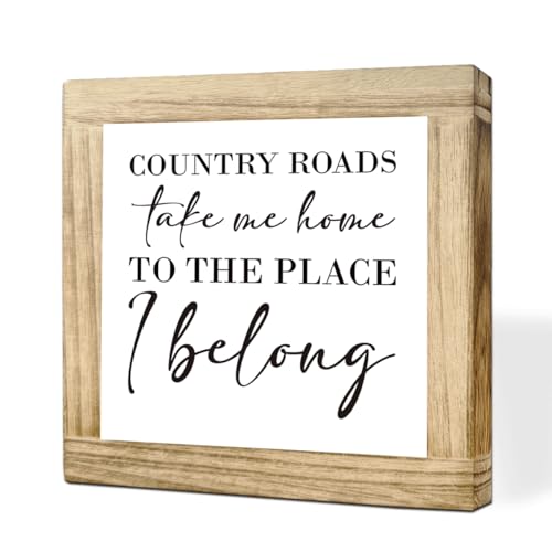 Home Sign Country Roads Take Me Home Farmhouse Decor For Living Room Entryway Table Country Family Wooden Art Vintage Square Wood Wall Decor Handmade Solid Wood Plaque 5.9x5.9 Inch