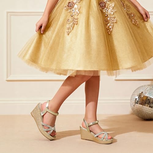 Image of DREAM PAIRS Girls Wedge Sandals Flatform Open Toe Summer Platform Sandals Flower Wedding Party for Little Kid /Big Kid