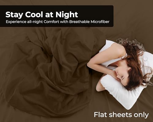 Image of Royale Linens 2 Pack Bulk Flat Sheet Set - Top Sheets - Soft 1800 Microfiber - Wrinkle & Stain Resistant - for Hotel, Massage Table, Hospital, Dorm - Full Flat Sheet Sold Separately (Full, Chocolate)