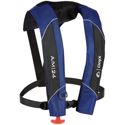 Onyx A/M-24 Automatic/Manual Inflatable Life Jacket, U.S. Coast Guard Approved, Low Profile, Compact Design, Manual Convertible Inflation Option Cover