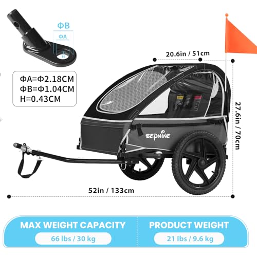 Image of Sepnine Kids Bike Trailer, Suitable for 1 to 2 Kids, 12+ Months, Quick Attach to Bike, Foldable, with 5-Point Harness and Storage Bags