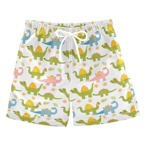 ALAZA Bright Dinosaur Leaf Boys' Swim Trunks Beach Shorts Quick Dry Swimsuit 8 Years