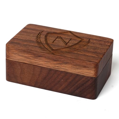 Image of Mens Initial Cufflinks and Tie Clip A-Z Alphabet Letter Black Stainless Cuff Links Tie Bar with Engraved Walnut Wood Box Groom Groomsman Wedding Set