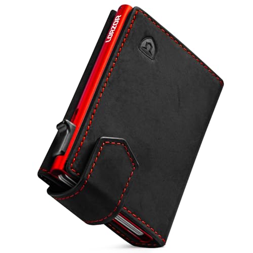 LORZOR® Kartenetui mit Magnetischer Verschluss, Slim Wallet mit Münzfach, Geldbörse Herren RFID Schutz, Portmonee Herren Portemonnaie für 10 Karten, Smart Wallet, Geldbeutel (Rot)