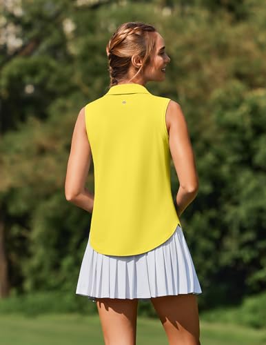 Image of PINSPARK Women Golf Shirts Sleeveless UPF 50+ Tennis Polo V-Neck Quick Dry Athletic T Shirt 1 /4 Zip Collar Workout Tank Top