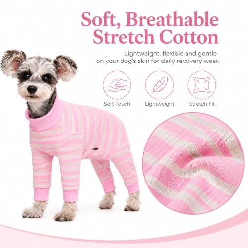 Image of Dog Surgery Recovery Suit for Small Dogs, 4-Legged Dog Onesie After Surgery with Back Snaps, Breathable Cotton Spay and Neuter Bodysuit for Female and Male Dogs