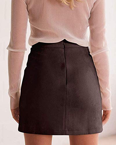 katiewens Women's Classic High Waist Lace Up Bodycon Faux Suede A Line Mini Pencil Skirt3