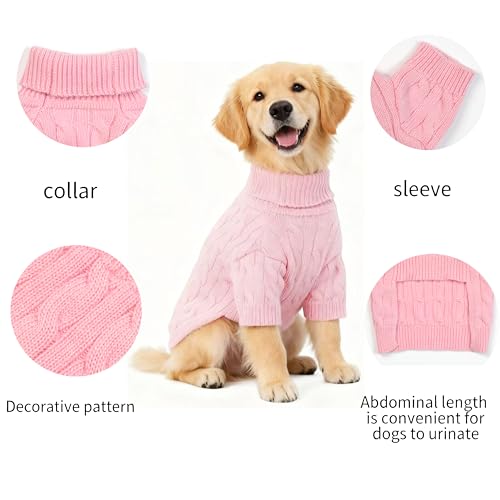 Image of Small /Medium Dog Sweater, Warm Dog Winter Coat w /Sleeves, Comfortable High Neck Premium Dog Clothes for Golden Retriever-Best for Holidays, Daily Walks XXL Pink