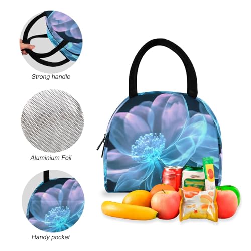 Backpack Lunch Bag Set Clear Blue Floral Print, Big Storage Travel Backpacks with Insulated Lunch Box for Office Hiking Picnic4