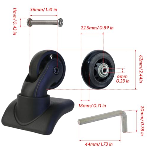 Replacement Luggage Wheels 62x18mm Suitcase Wheels Repair Repair Set Wear-Resistant Trolley Casters for Trolley Bag, Inline Skate and Caster Board2