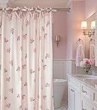 Girly Pink Floral Shower Curtain Hookless Flower Rose Shower Curtain Cotton Blend 72x72 Inches for Bathroom Bedroom