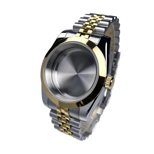 Caja DJ NH35 para SK Mod de 39 mm en acero de reloj con bisel plano oro amarillo y cristal zafiro