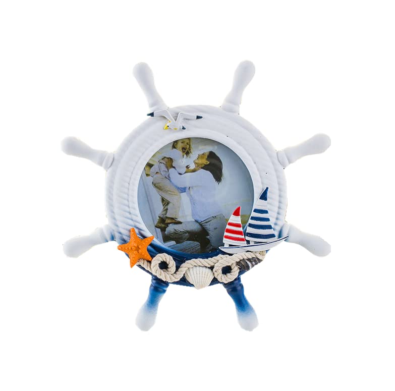 Nautical Decor wood Boats Ships Wheel Shaped Photo Frame Picture Frame For Group/Family Photos Fit For 3.5x3.5 Inch Photo