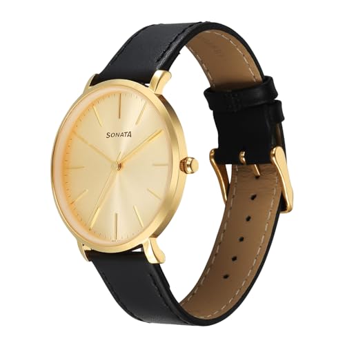 Image of Sonata Traditional Essentials Quartz Champ Round Dial Men's Watch | Analog Watch | Watches for Men Analog - 77150YL01W