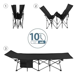 ALPIDEX Brandina Campeggio Letto Campo Pieghevole Caricabile Fino 200 kg Lettino Tenda Portatile Cuscino Leggero Borsa Trasporto, Colore:black