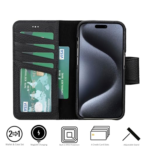 BLACKBROOK Premium Full-Grain Leather Wallet Case for iPhone 15 Pro (6.1