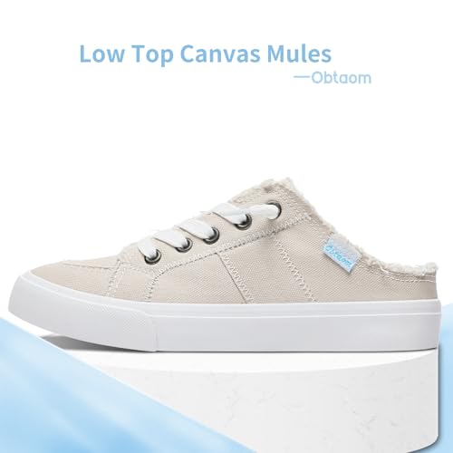 Image of Obtaom Women Canvas Mules Memory Foam Clipper Fashion Sneakers Comfortable Slip-On Mule Backless Holiday Shoes