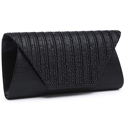 Dasein Evening Bag for Women Glitter Rhinestone Wedding Evening Purse Envelope Clutch Crossbody Shoulder Bags (Black)